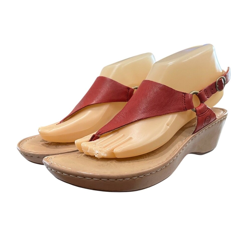 Born Red Leather Thong Wedge Platform Sandals Heels  Size 8 - Picture 2 of 11